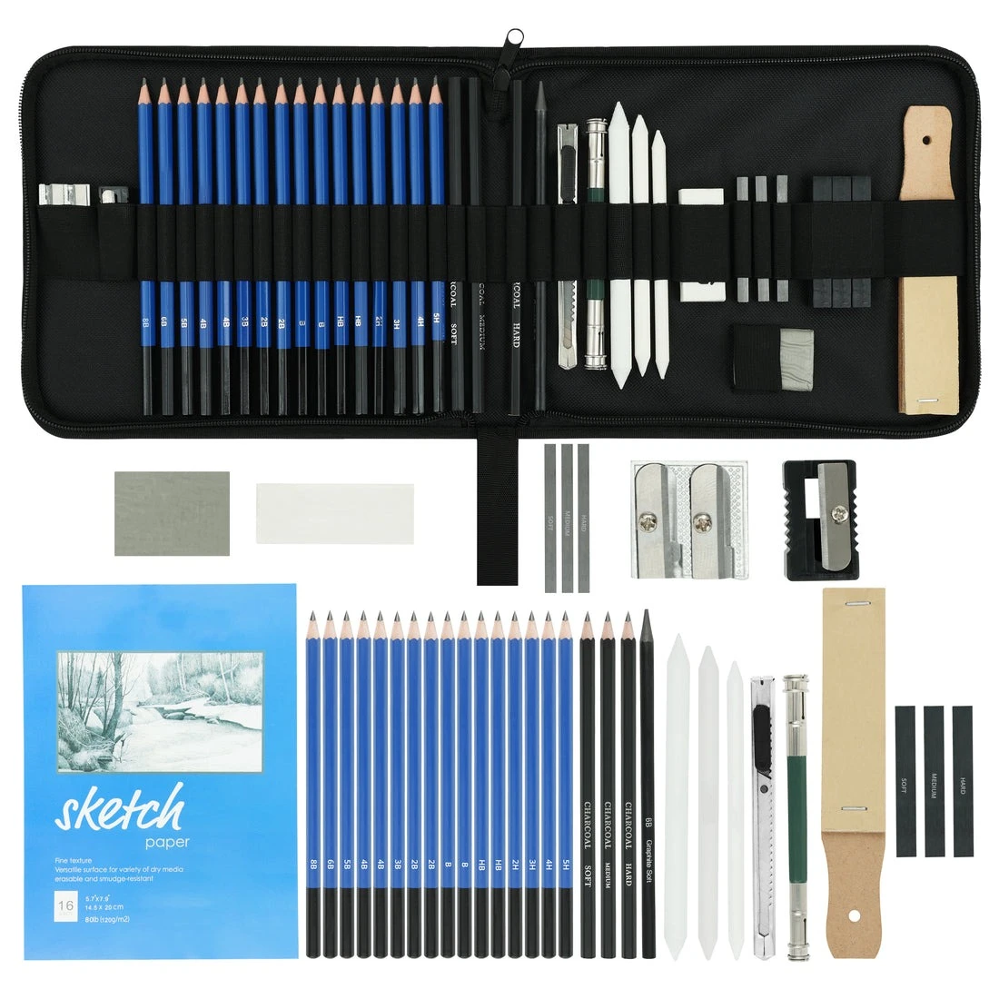 38 Pcs Professional Sketch & Drawing Tool Kit with Zipper Case-Includes Graphite